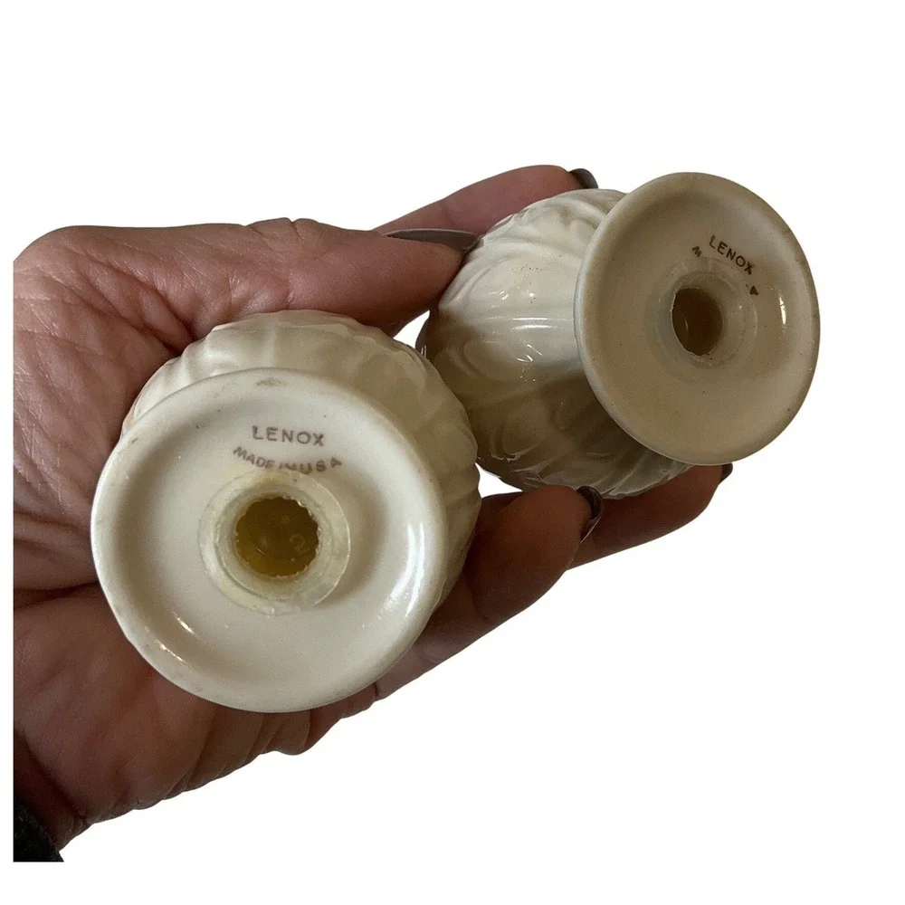Vtg Lenox Woodleaf Salt & Pepper Shakers Footed 24K Gold Fine China Porcelain